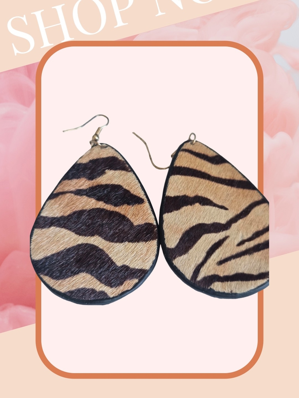 Tiger Print Teardrop Earrings - Brown & Black -